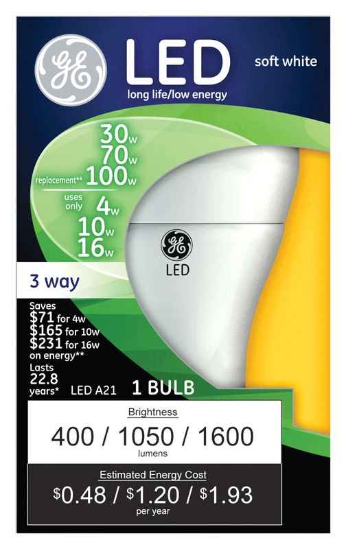 30/70/100W LED 3WY A19 SOFT WHT