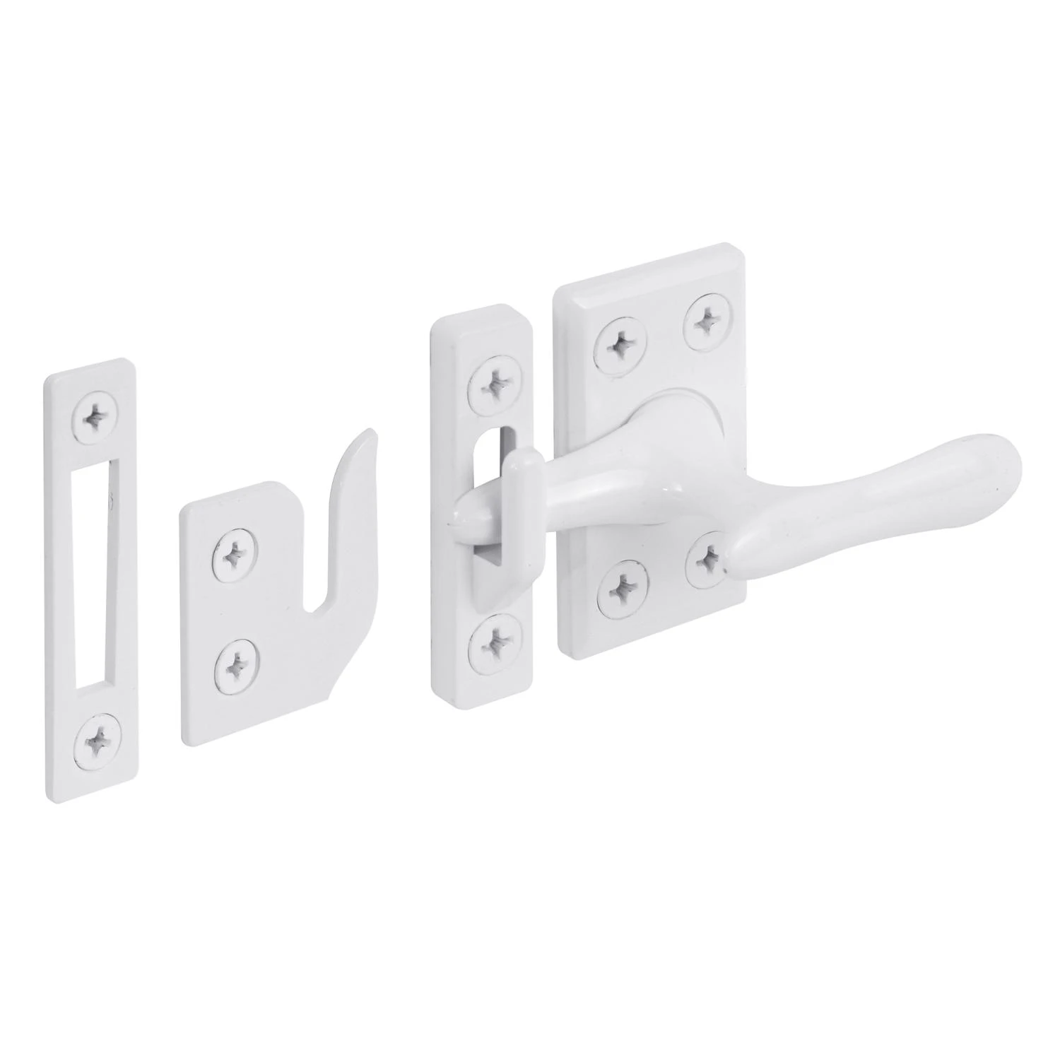 Casement Lock Set, White, 3 Keepers, Screws