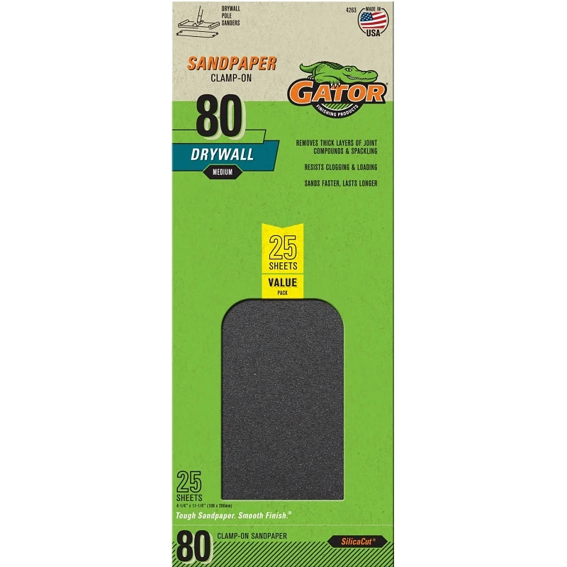 Gator Blade 80 Grit 4-1/4 In. x 11-1/4 In. Drywall Sandpaper (25-Pack)