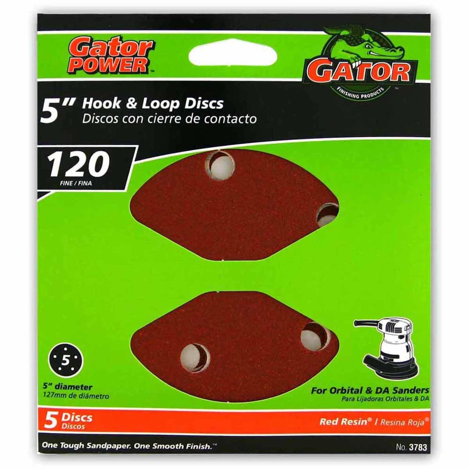 Sanding Discs, Aluminum Oxide, Red Resin, 120-Grit, 5 In., 5-Hole, 5-Pk.