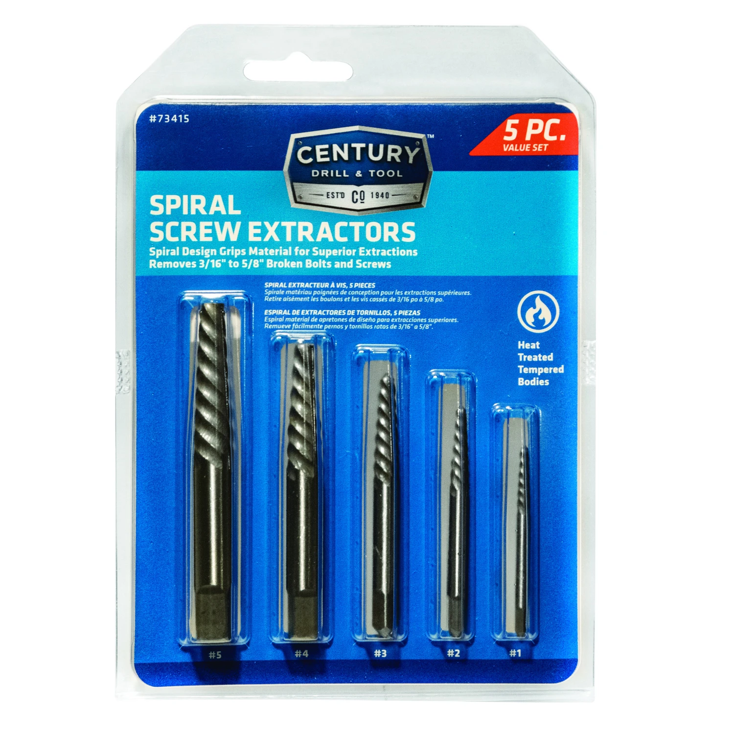 Spiral Screw Extractor Set, 5-Pc.