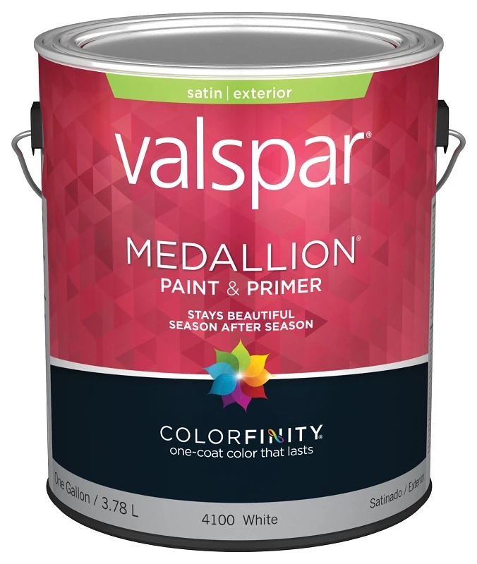 Medallion 100% Acrylic Satin Exterior House Paint, White, 1 Gallon