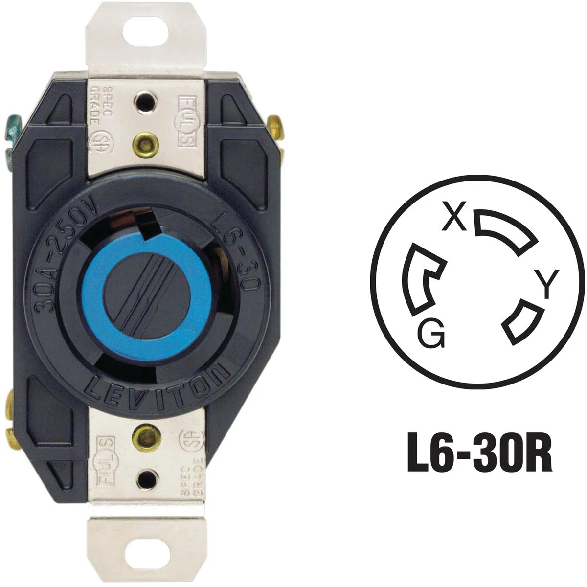 30a 250v Black Industrial Grade L6-30r Locking Outlet Receptacle