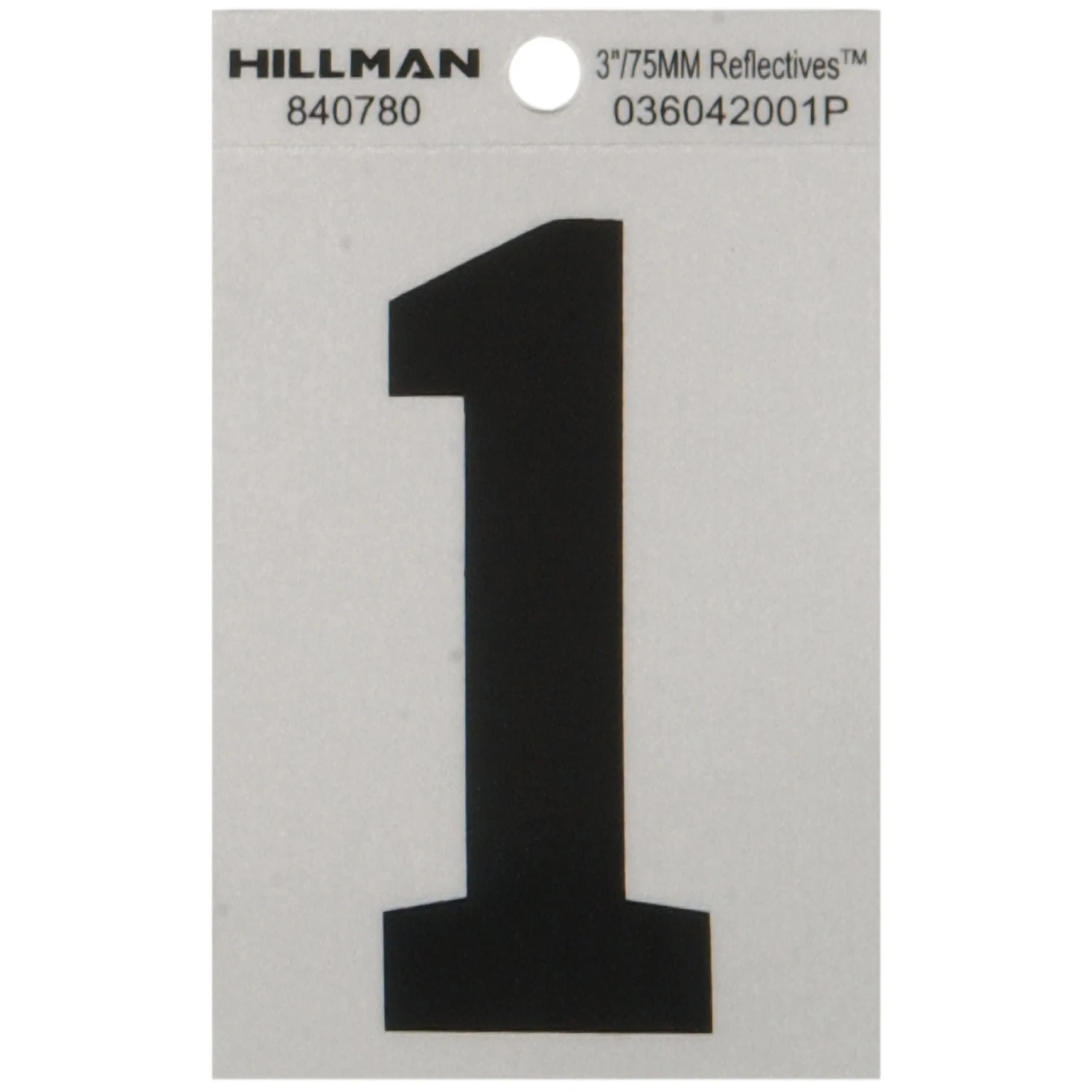 Adhesive House Address Number 1, Black and Silver Vinyl, 3 Inch Height