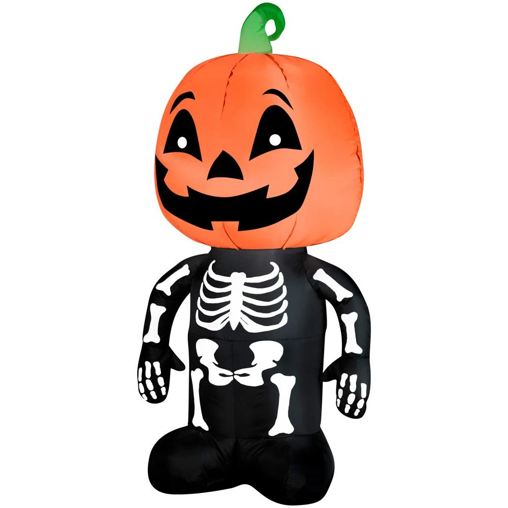 Halloween Inflatable Pumpkin Boy Skeleton Decoration, 3 Feet Tall
