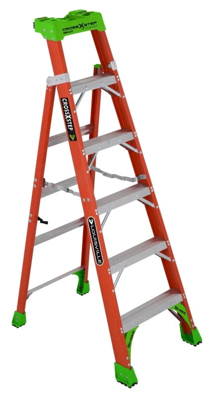 6-Foot Fiberglass 2-In-1 Cross Step Ladder Type 1A Heavy Duty