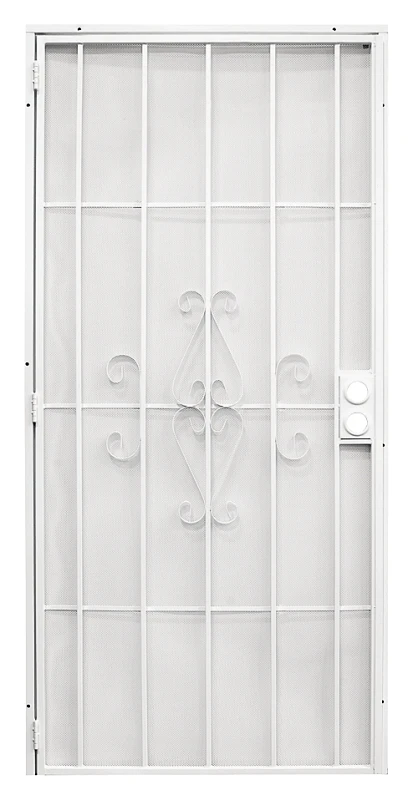 36 In. W X 80 In. H White Steel Security Door With Scroll Design