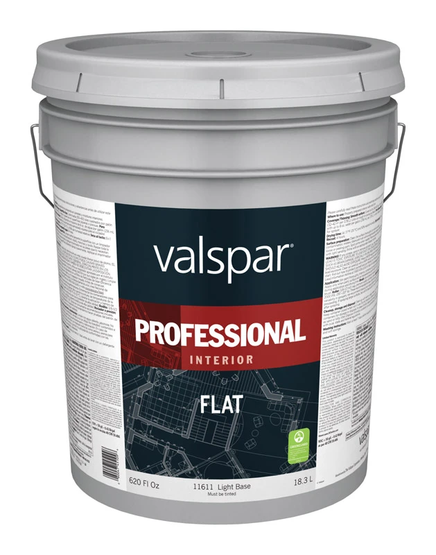 Professional Latex Flat Interior Wall Paint, Light Base, 5 Gallon Container
