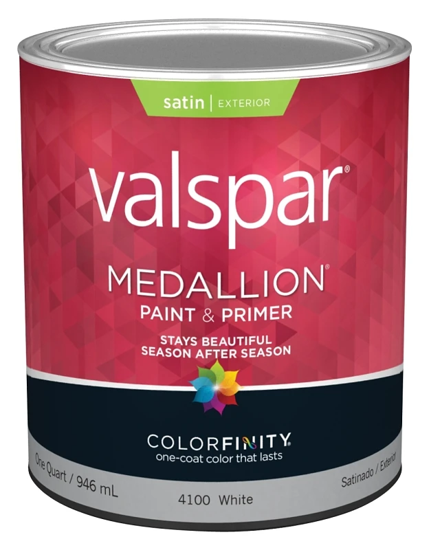Medallion 100% Acrylic Satin Exterior House Paint, White, 1 Quart