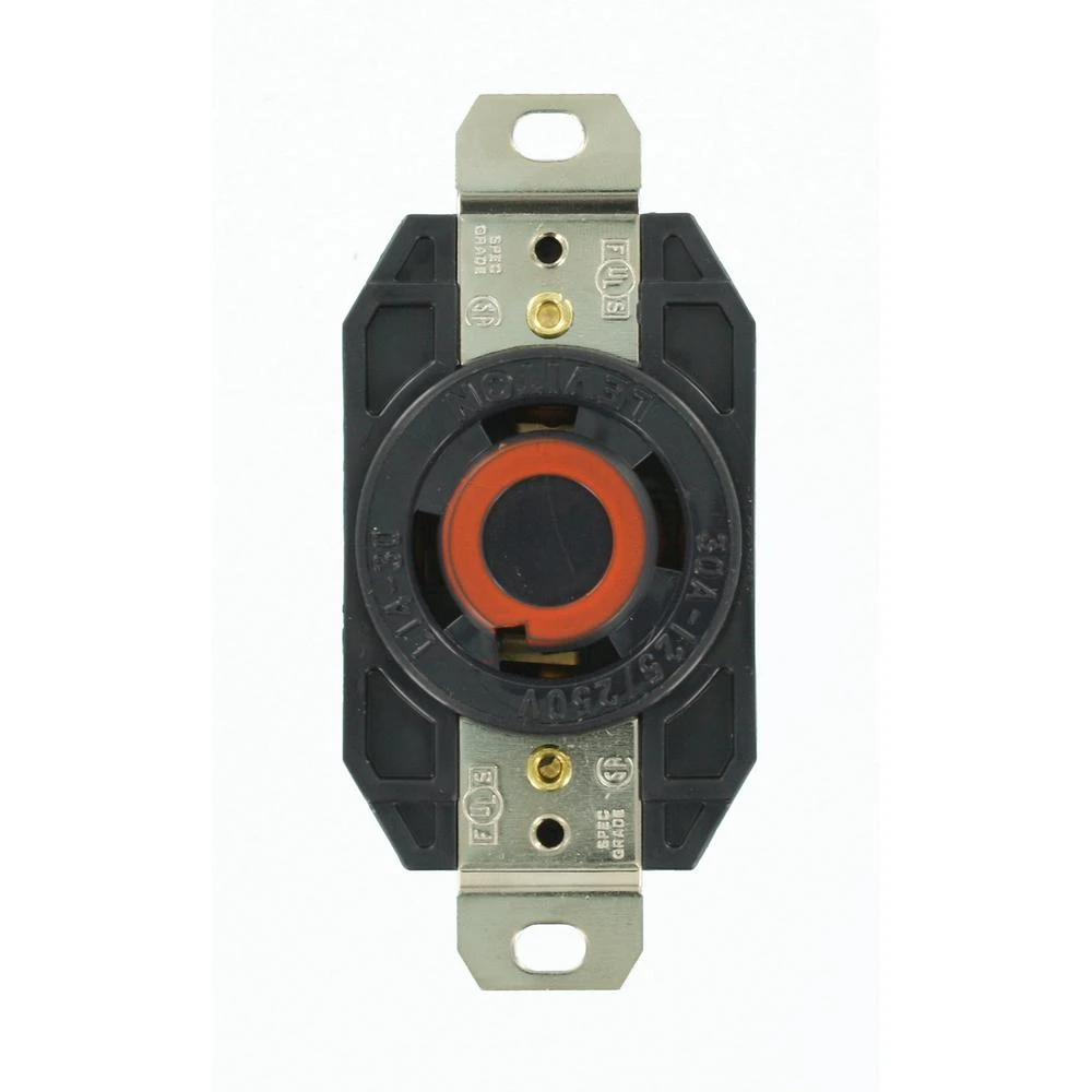 30 Amp 125/250 Volt Black Industrial Grade L14-30r Locking Outlet Receptacle