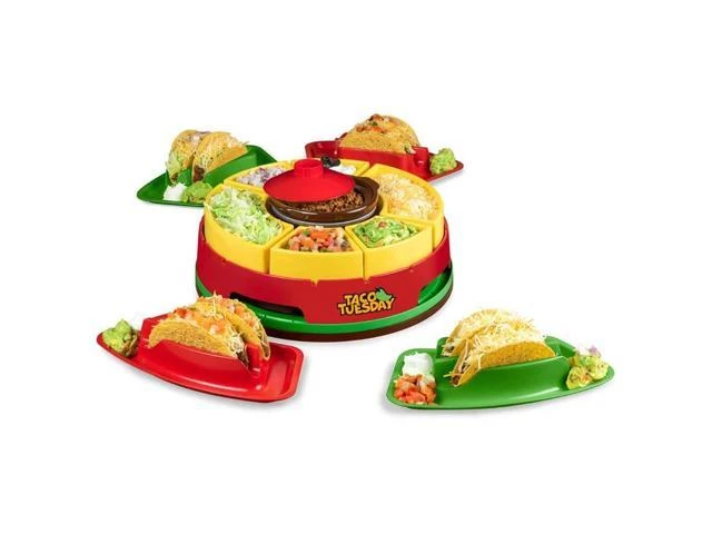 Lazy Susan Taco Bar With 4 Taco Holders And Warming Pot