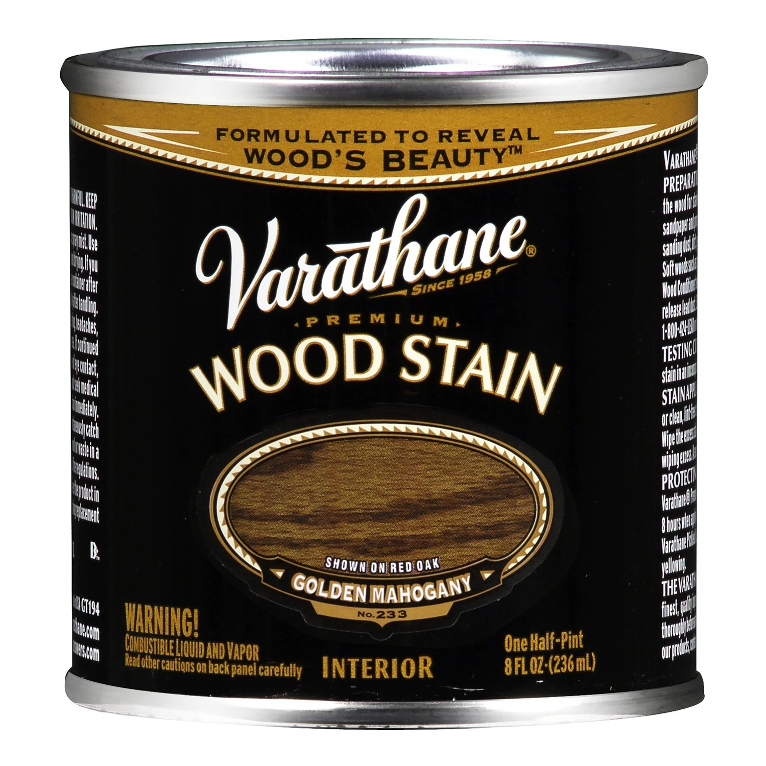 Golden Mahogany Premium Oil-Based Interior Wood Stain, Half Pint