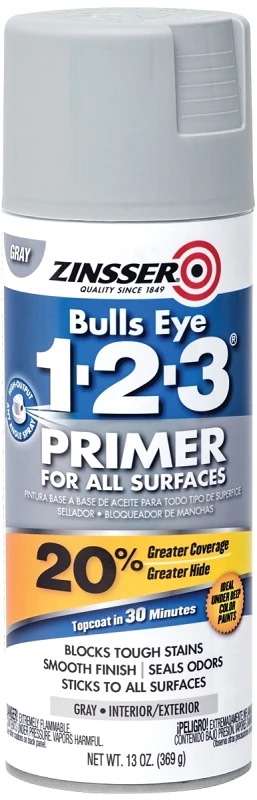 Bulls Eye 1-2-3 Gray Primer Spray, 13 Oz. All-purpose Formula