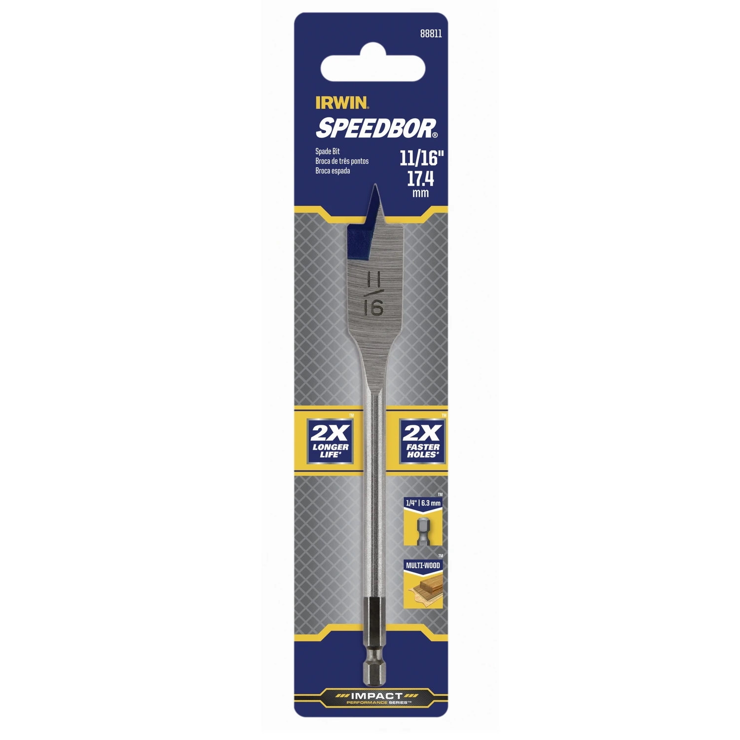 11/16 In. X 6 In. Carbon Steel Spade Bit With Hex Shank