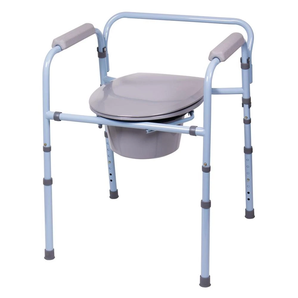 Deluxe Folding Commode - 3-in-1 Bedside Commode, Raised Toilet Seat & Safety Frame
