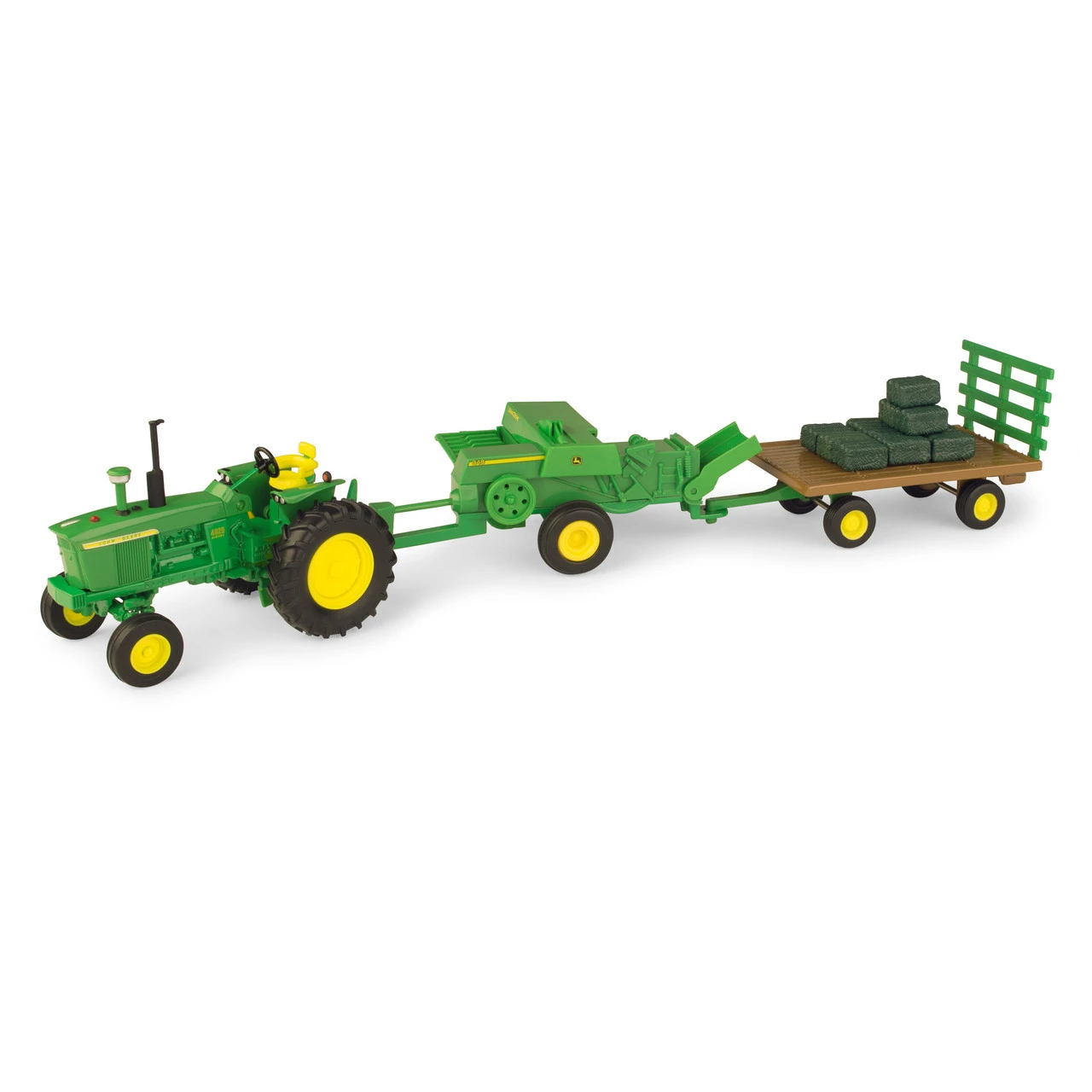 John Deere 1:32 Scale Die Cast Haying Set With Tractor, Baler, Wagon & 12 Hay Bales
