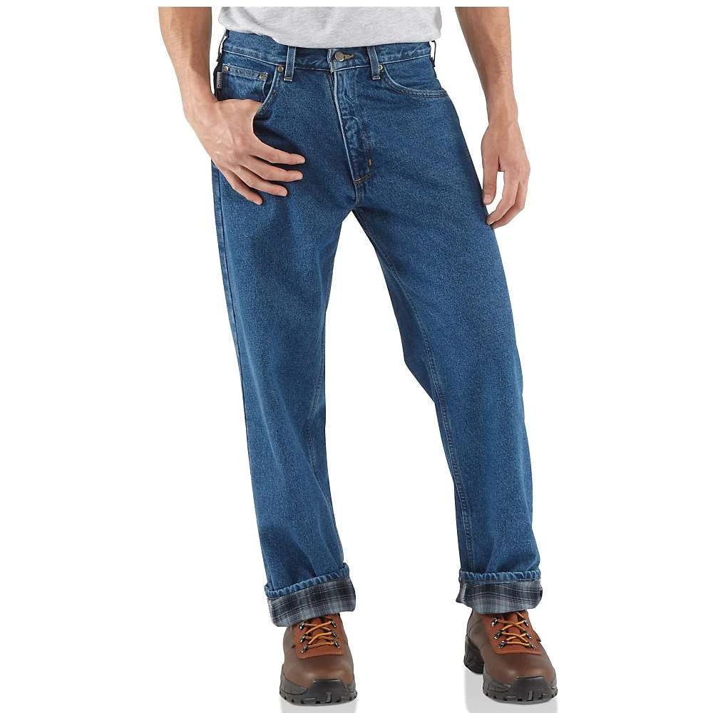 Relaxed Fit Flannel Lined Jeans, Straight Leg, Dark Stone Wash, Size 33 by 30 Inches