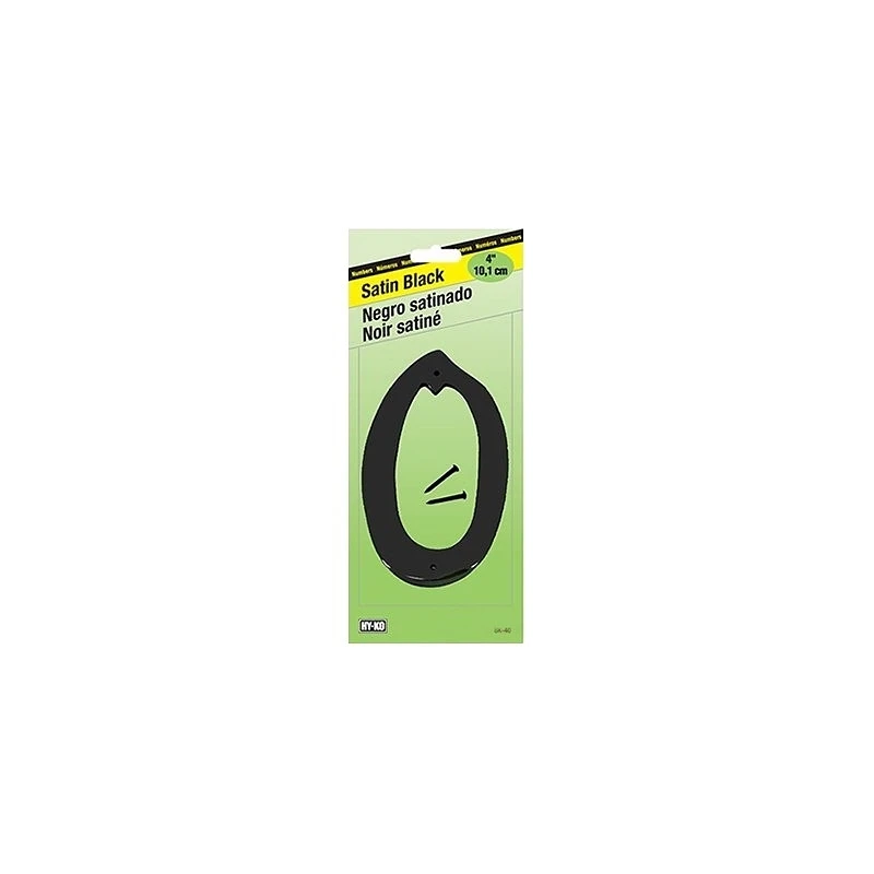 4 Inch Satin Black House Number 0 With Nails - Model Bk-40/0