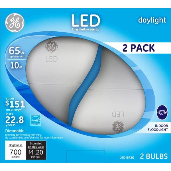 2PK 10W LED/65W BR30 DAY