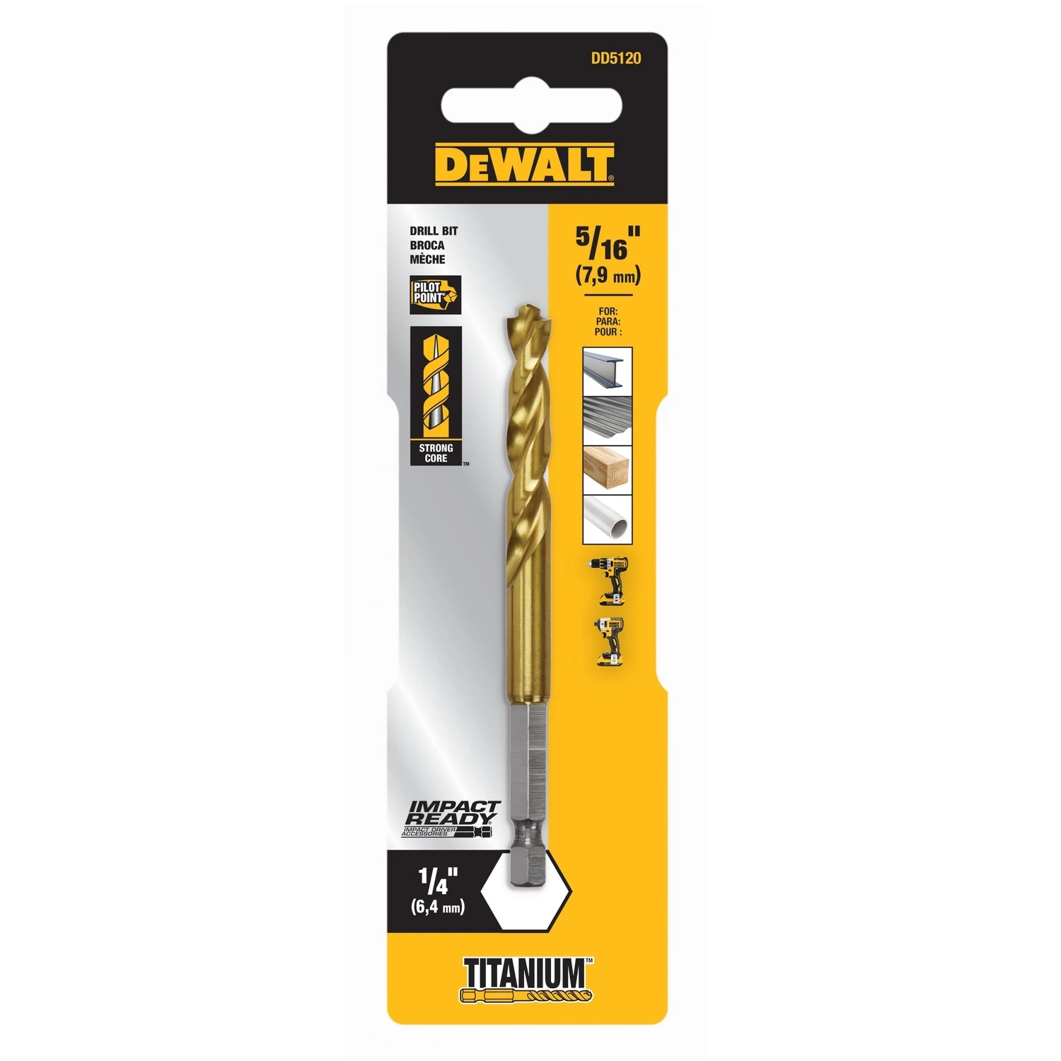 Impact Ready 5/16 In. Titanium Hex Shank Drill Bit, 4 In. Length