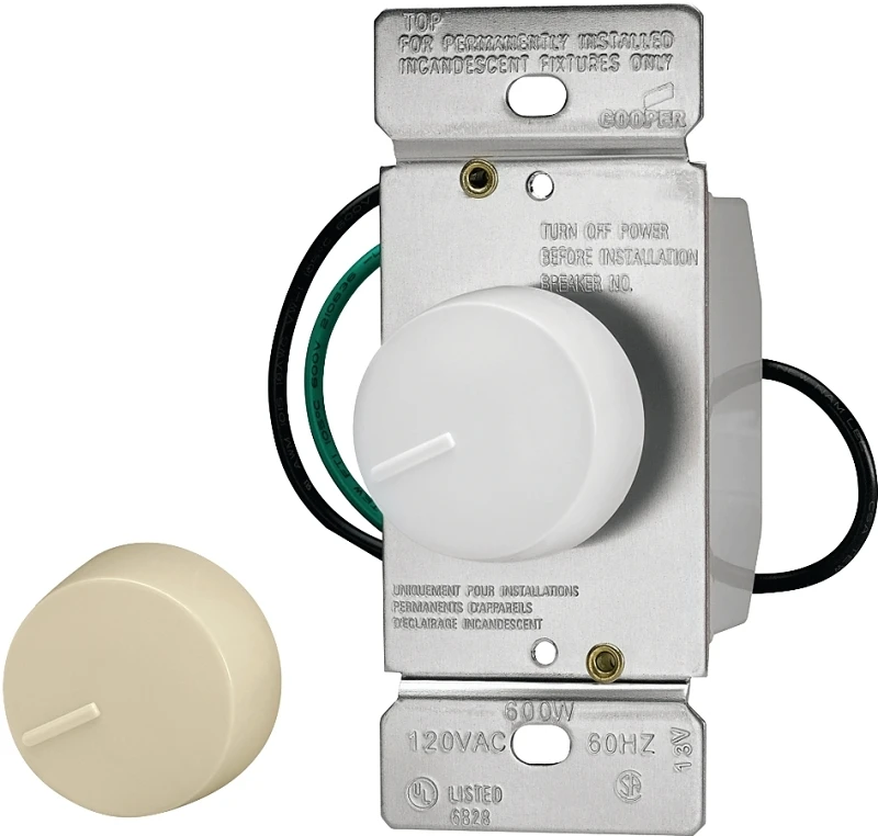 Ri06p-vw-k2-l Rotary Dimmer, 600w, 120v, 3-way, Ivory/white