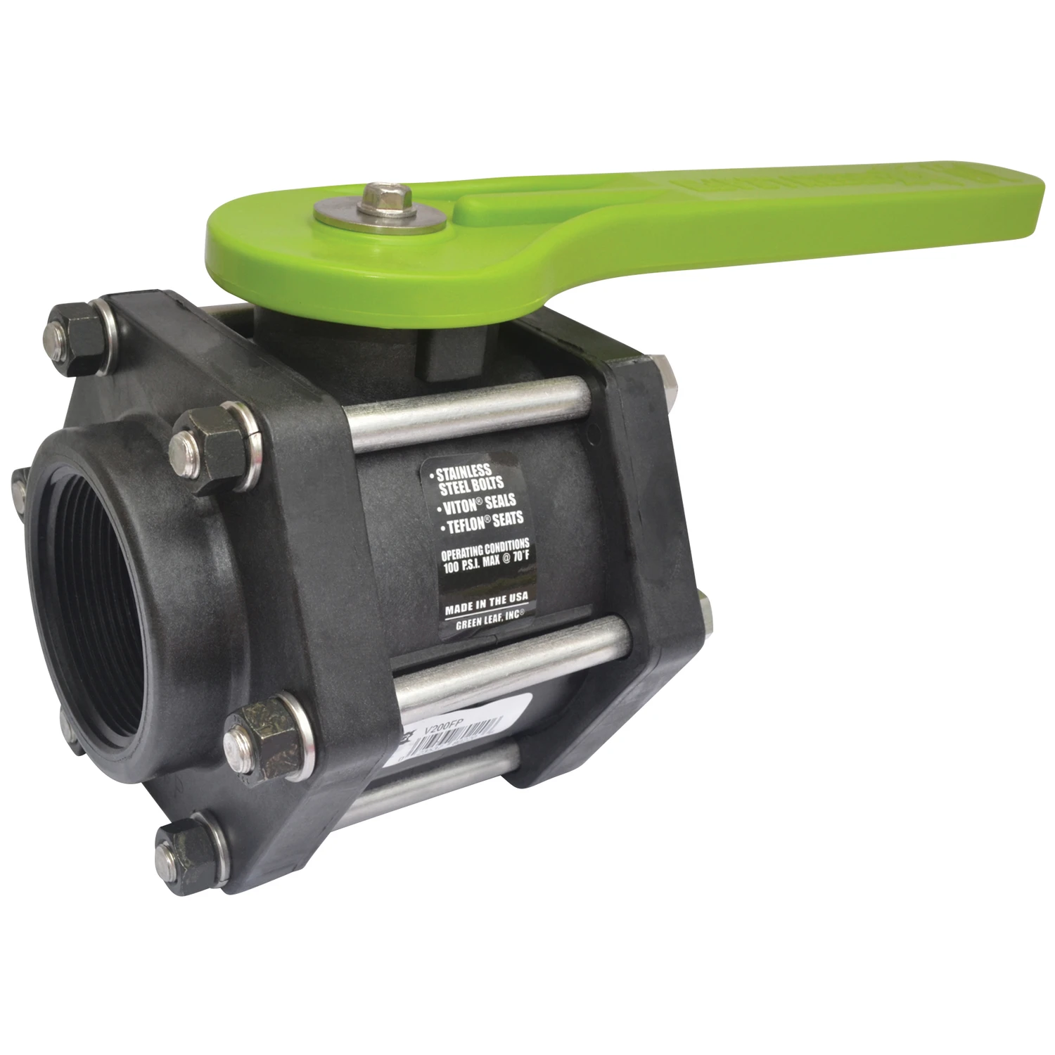 V200fp 2 In. Polypropylene Full Port Ball Valve, Female Npt, 100 Psi