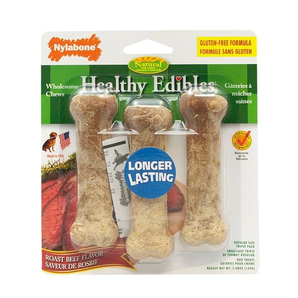 Nylabone Corp - bones - Helthy Edible- Roast Beef Regular-3 Pack - NE806P