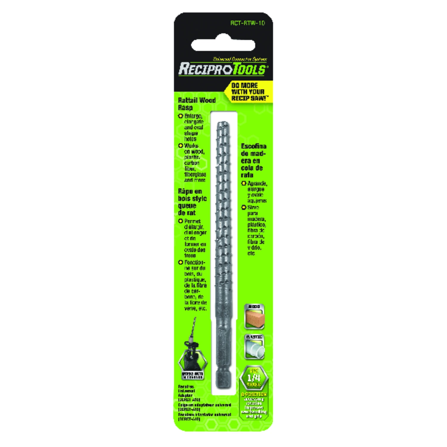 Reciprotools Rct-rtw-10 3.5 In. Metal Rat-tail Rasp For Reciprocating Saws, 1 Pk