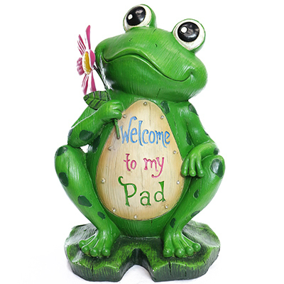 18-inch Welcome To My Pad Frog Solar Statuary - Model Zen222l