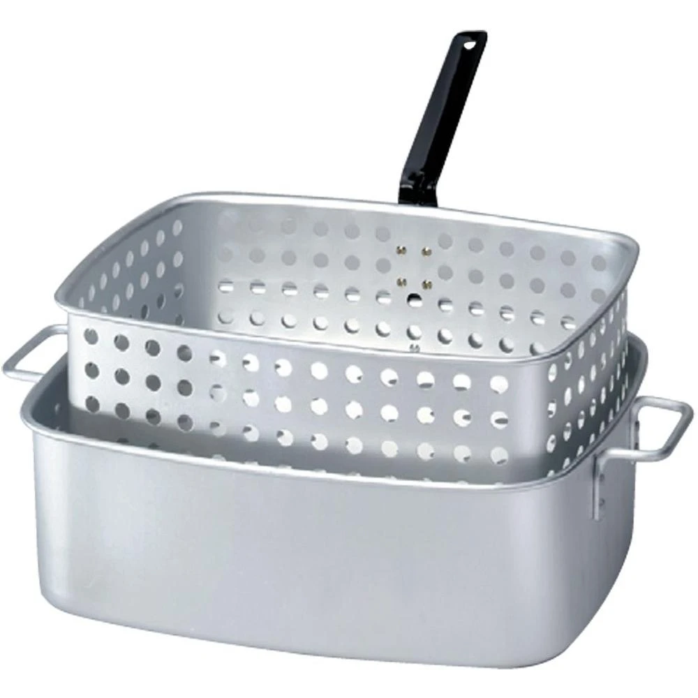 15 Quart Aluminum Rectangular Fry Pan With Two Helper Handles And Basket