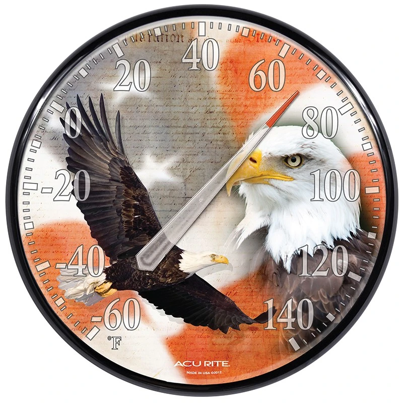12.5 Inch Diameter Plastic Dial Eagle/flag Indoor & Outdoor Thermometer