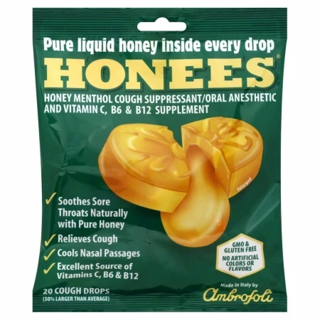 Cough Drops Extra-Large Menthol 20 Count by Honees