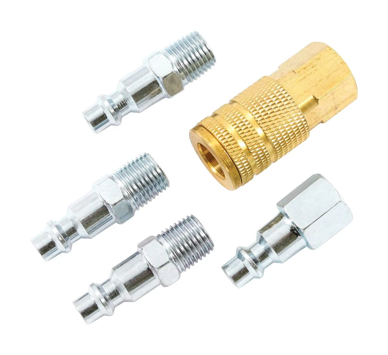 5-piece Brass/steel Air Coupler And Plug Set 1/4 In. Industrial/milton Style