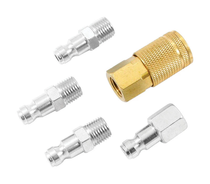 Brass/steel Tru-flate Air Coupler And Plug Set 1/4 In. 5 Piece