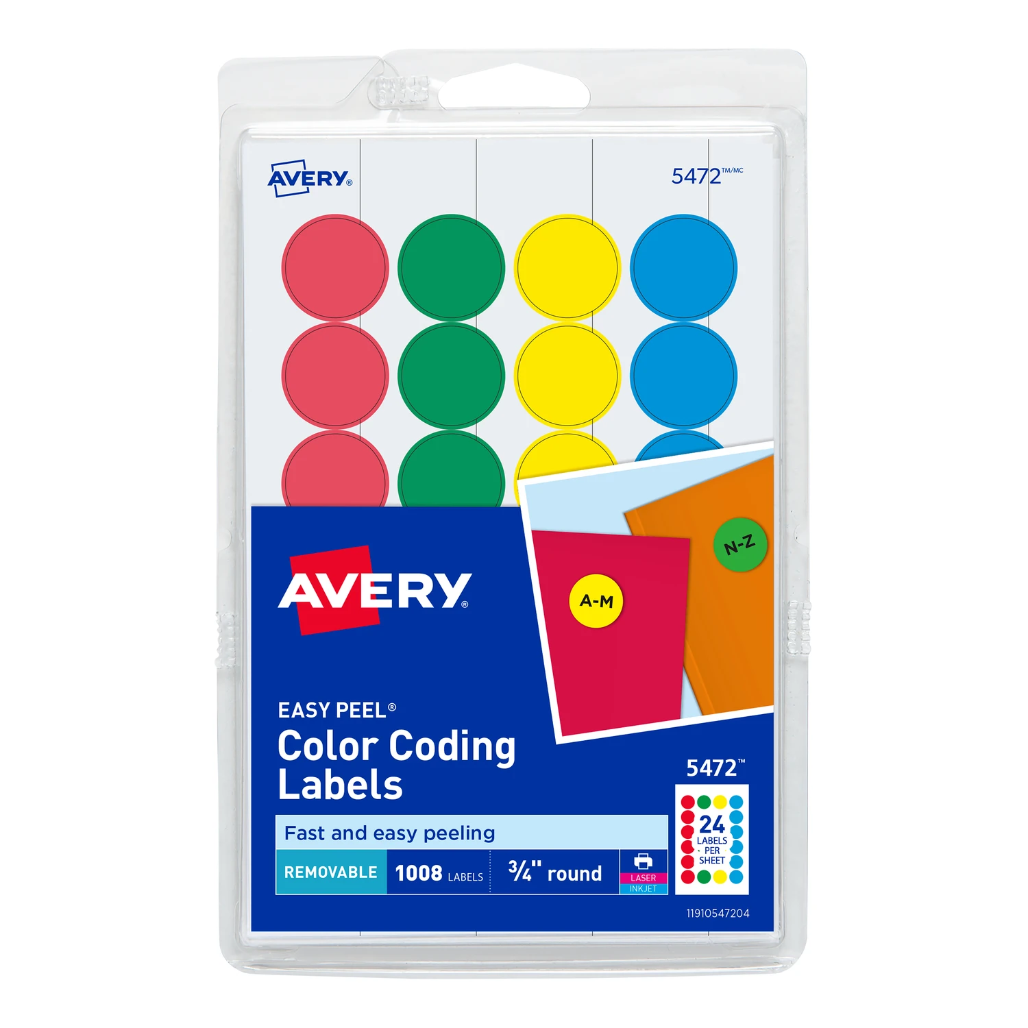 Removable Round Color Coding Labels, Assorted Colors, 3/4 In. Diameter, 1008 Count