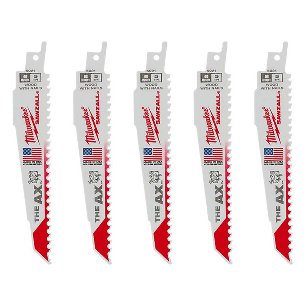 Sawzall Ax Reciprocating Saw Blades, 5 TPI, 6 In., 5-Pk.