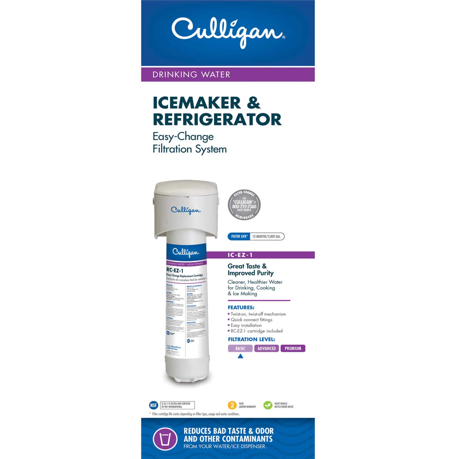 Easy Change Ic-ez-1 Ice Maker & Refrigerator Dispenser Filter - 3000 Gallon Capacity