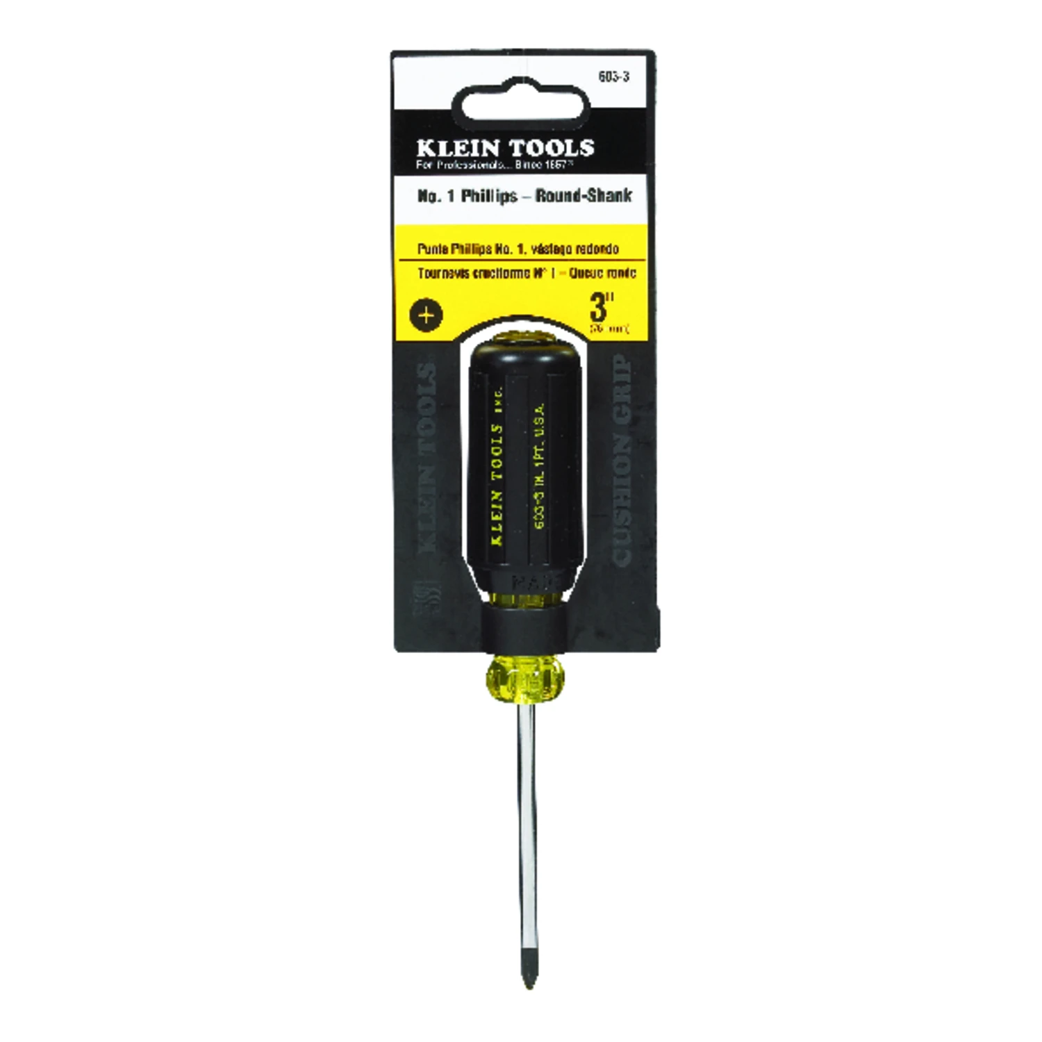 #1 Phillips Screwdriver, 3 In. Round Shank, Cushion-grip Handle