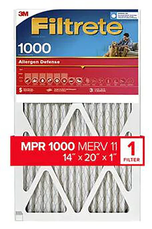 14x20 x 1 In. Micro Allergen Defense Pleated Furnace Air Filter, Red, MPR 1000, 3 Months