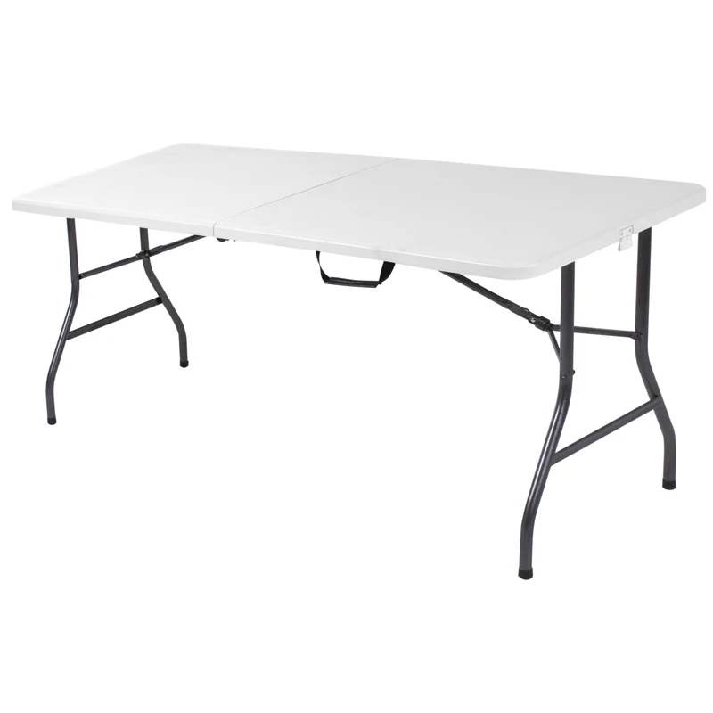 Center Folding Molded Plastic Resin Table with Steel Frame, 30 Inches by 72 Inches
