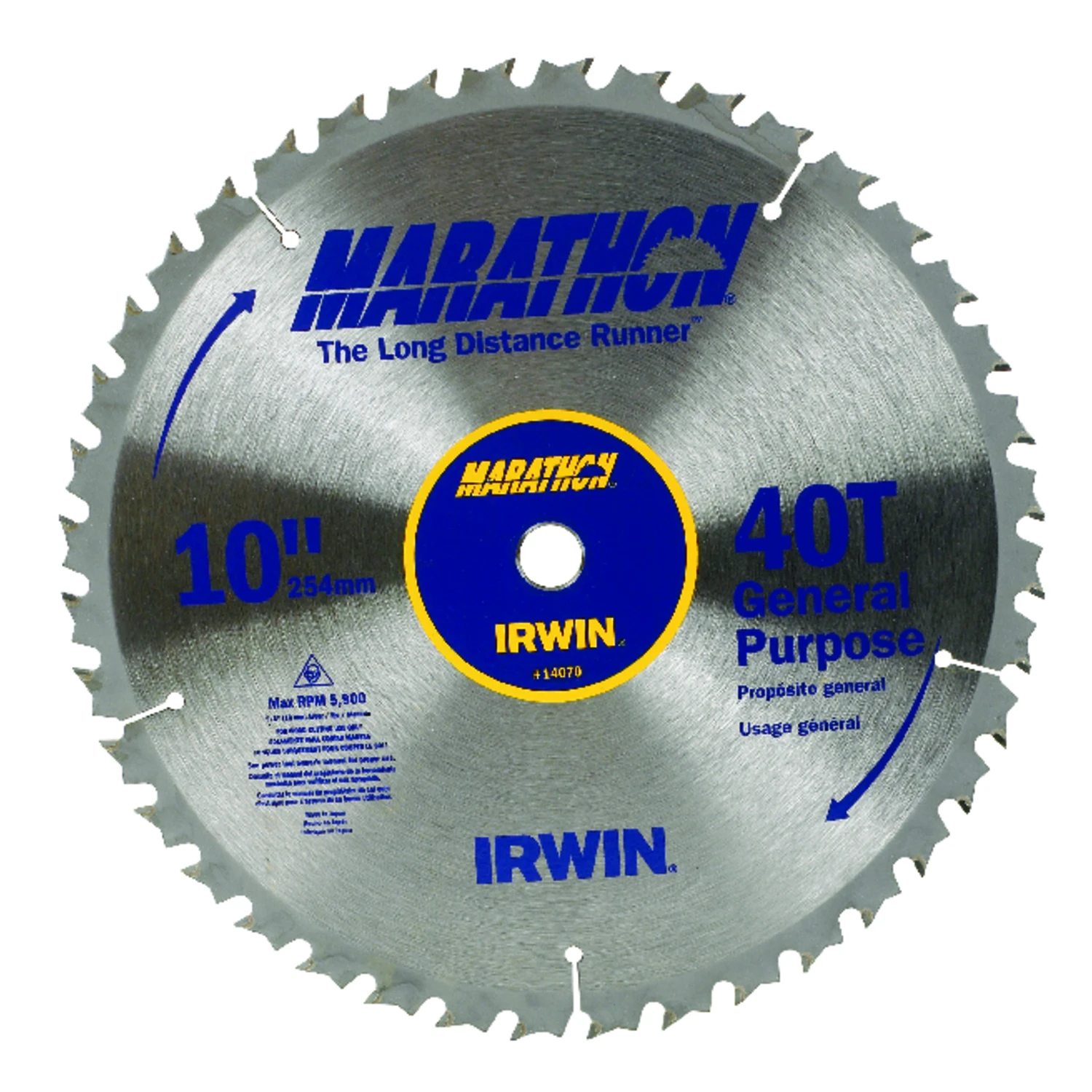 Irwin Marathon 14070 Table Saw Blade, 10 in Dia, 5/8 in Arbor, 40-Teeth, Carbide Cutting Edge