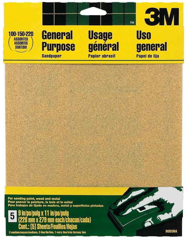 Aluminum Oxide Sandpaper, Assorted Grits, 9 x 11 In., 5-Pk.