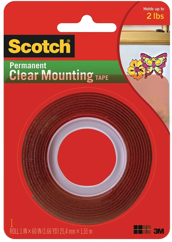 Heavy-Duty Clear Mounting Tape, 1 Inch by 60 Inches, Strong Adhesive