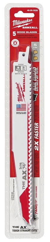 Sawzall Ax Reciprocating Saw Blades, 5 TPI, 9 In., 5-Pk.