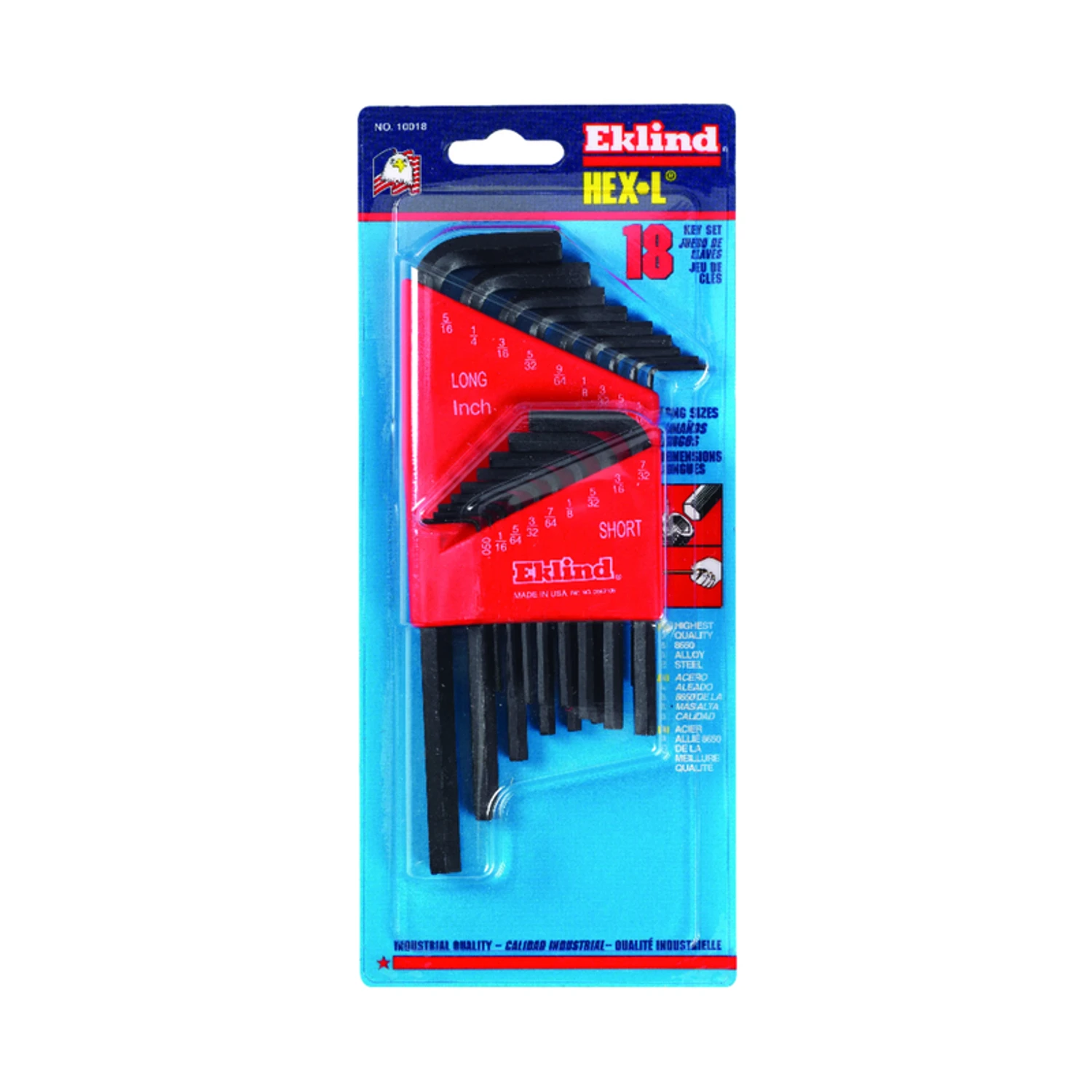 18-piece Combination Hex Key Set, Sae Long & Short Arm