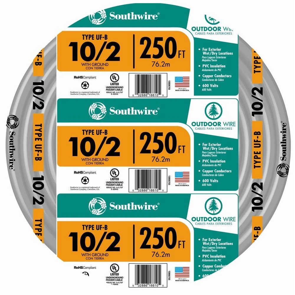 250 Ft. 10 Awg 2-conductor Uf-b Electrical Wire With Ground