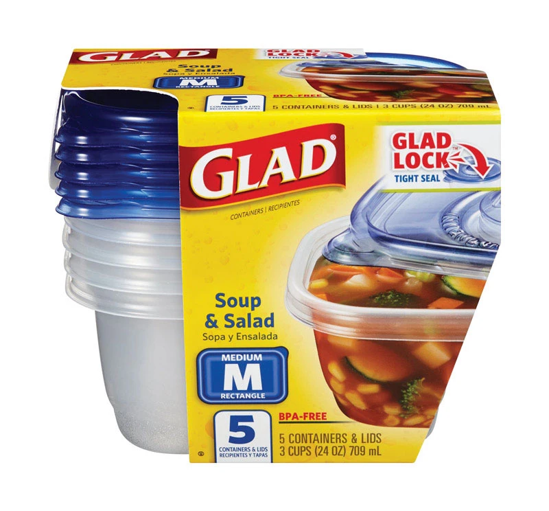 Glad 24 Oz. Clear Rectangle Soup & Salad Container (5-Pack)