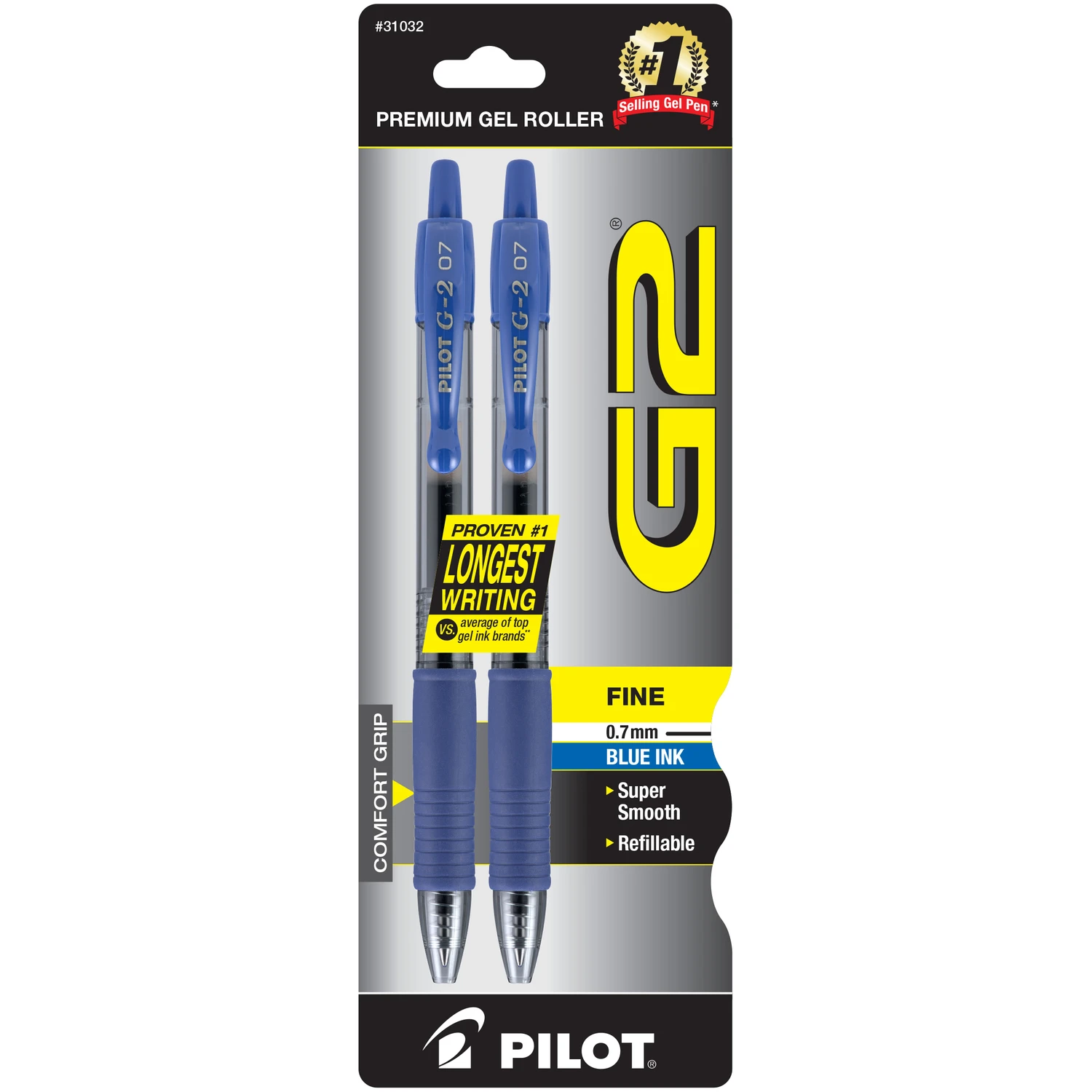 "Pilot G2 Gel Pen, Fine Point, Blue Ink, 2/Pack (31032),Size: 2x"