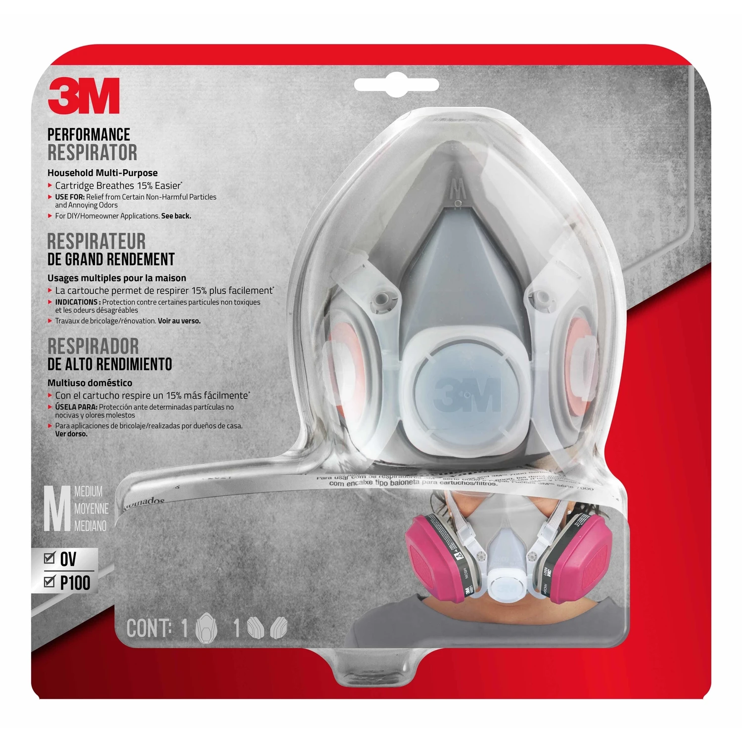 P100 Multi-purpose Household Respirator, Model 65021h1-dc, Medium Size