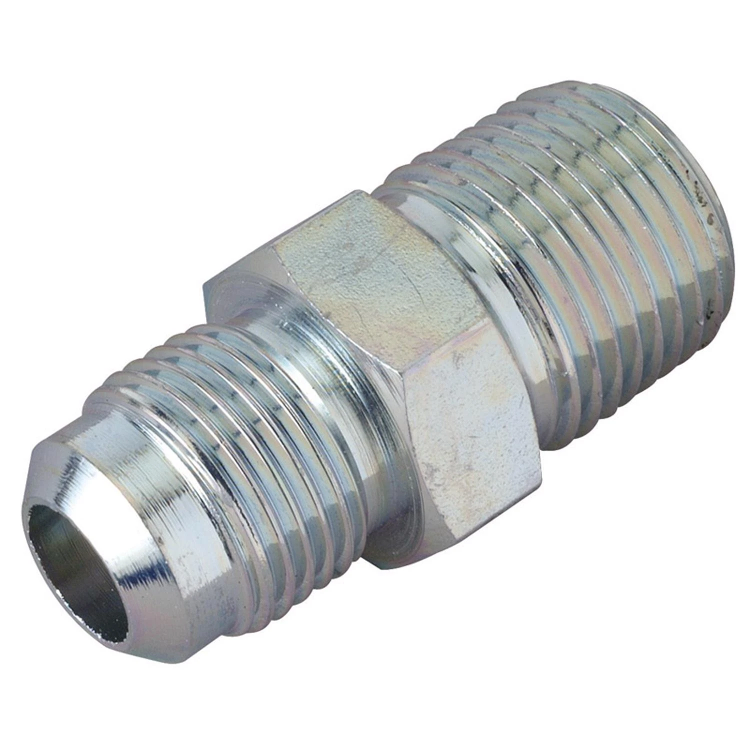Steel Male Pipe Union, One Half Inch Outside Diameter Flare by One Half Inch Male Iron Pipe Thread